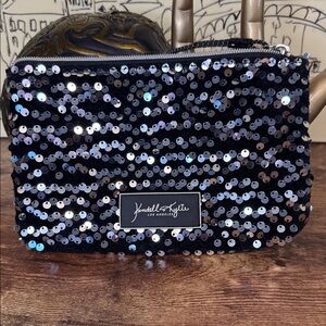 Kendall & Kylie Black and Silver Sequin Cosmetic Bag